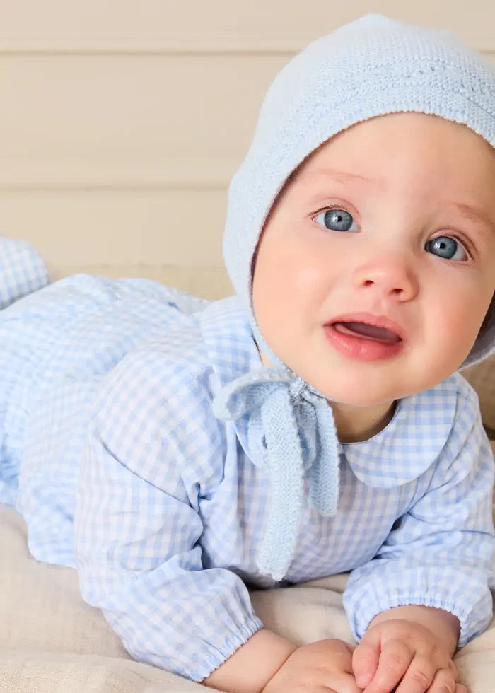 William Check Peter Pan Collar Blouse in Blue (3-12mths) Tops & Bodysuits from Pepa London