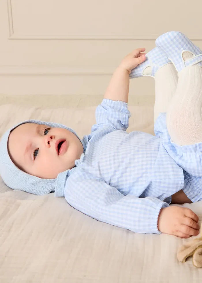William Check Peter Pan Collar Blouse in Blue (3-12mths) Tops & Bodysuits from Pepa London