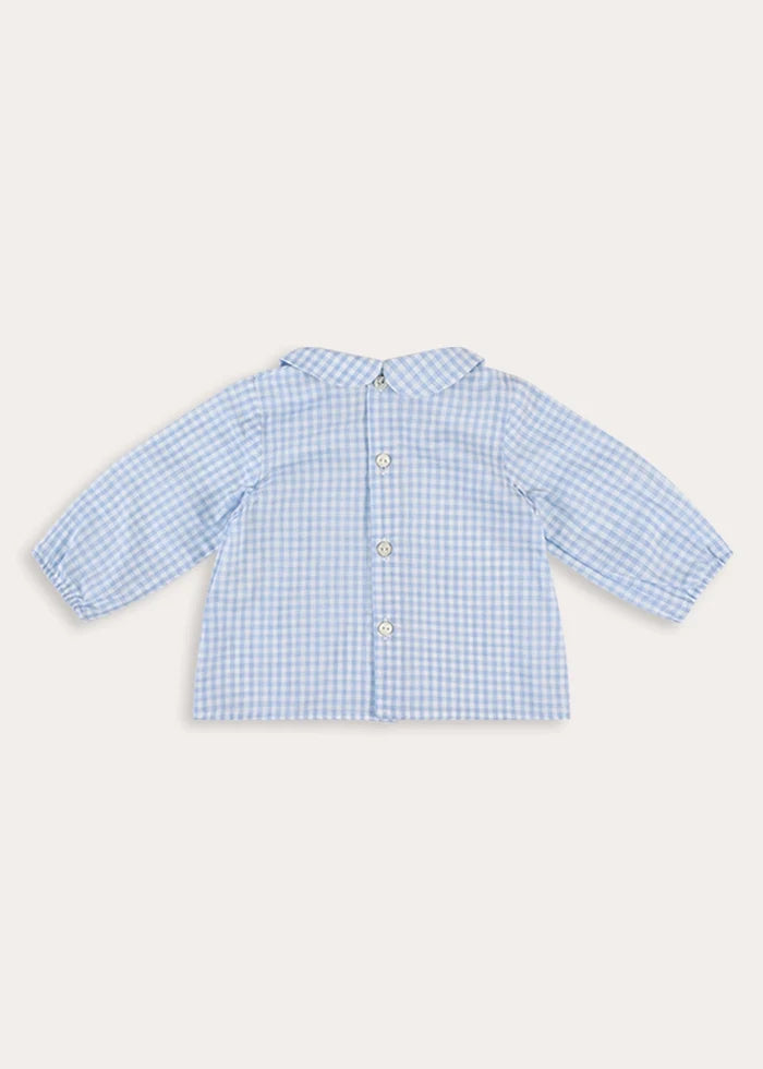 William Check Peter Pan Collar Blouse in Blue (3-12mths) Tops & Bodysuits from Pepa London