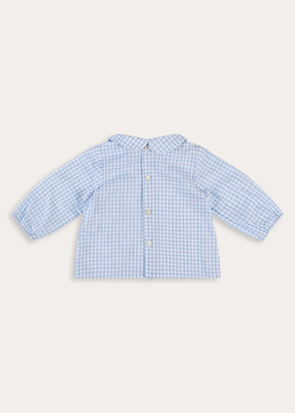 William Check Peter Pan Collar Blouse in Blue (3-12mths) Tops & Bodysuits from Pepa London