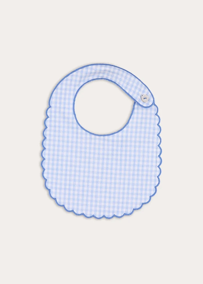 William Check Scallop Edge Bib in Blue Accessories from Pepa London