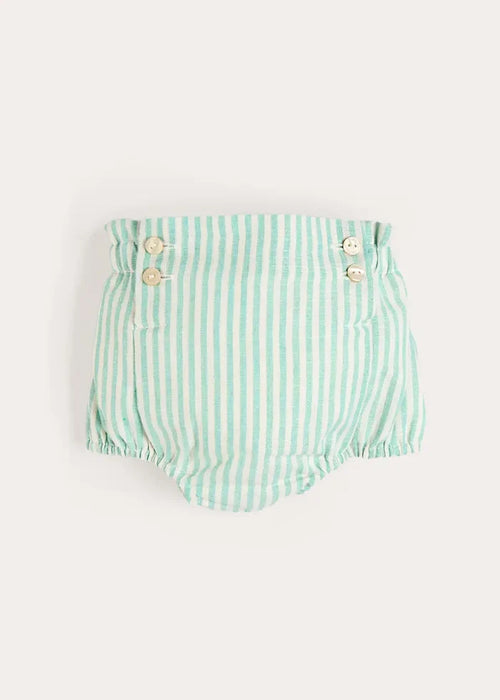 Wimbledon Stripe Button Detail Bloomers in Green (1mth-3yrs) BLOOMERS from Pepa London