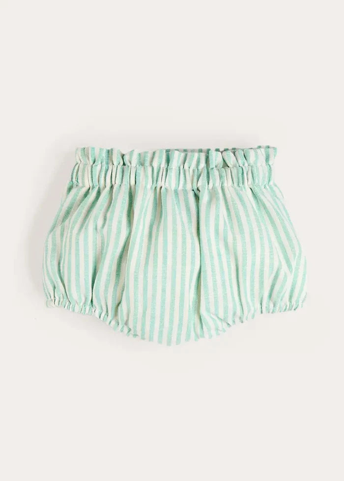 Wimbledon Stripe Button Detail Bloomers in Green (1mth-3yrs) BLOOMERS from Pepa London