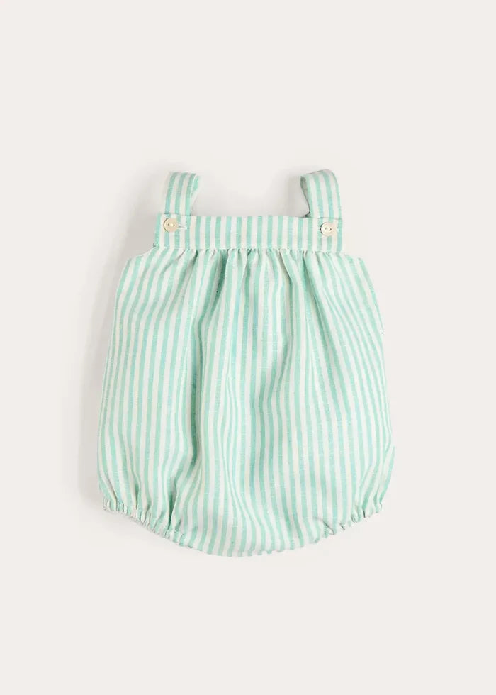 Wimbledon Stripe Button Detail Romper in Green (3mths-2yrs) ROMPERS from Pepa London