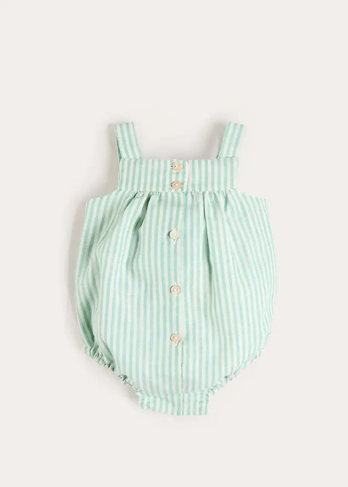 Wimbledon Stripe Button Detail Romper in Green (3mths-2yrs) ROMPERS from Pepa London
