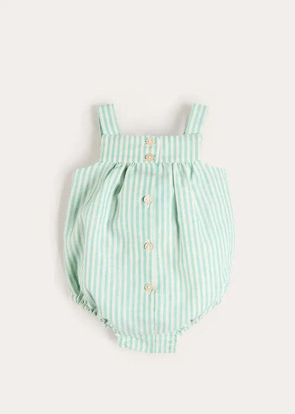 Wimbledon Stripe Button Detail Romper in Green (3mths-2yrs) ROMPERS from Pepa London