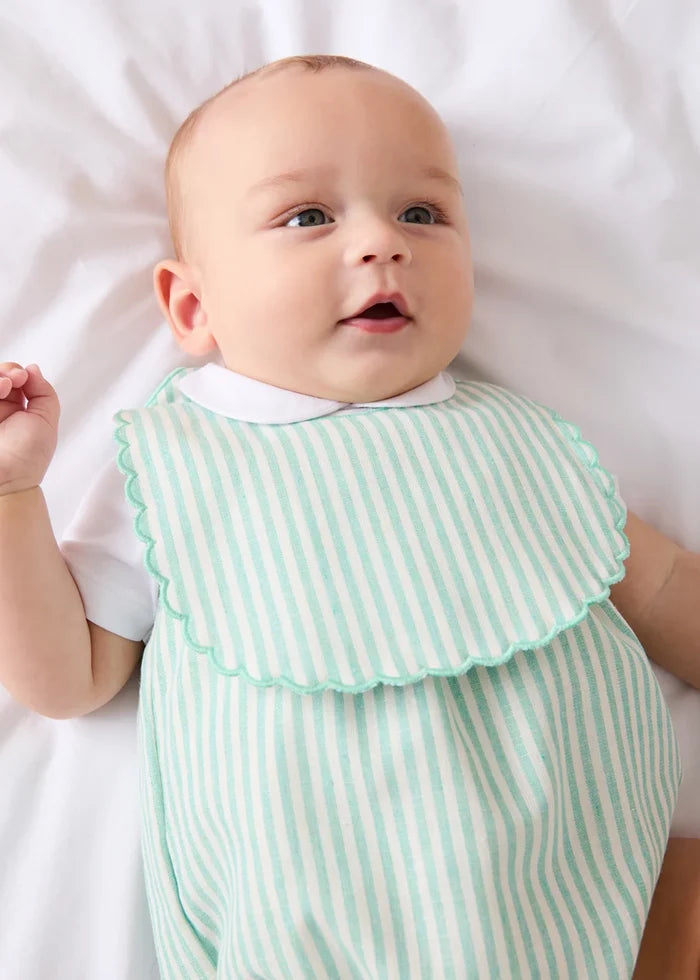 Wimbledon Stripe Scallop Edge Lined Bib in Green ACCESSORIES from Pepa London