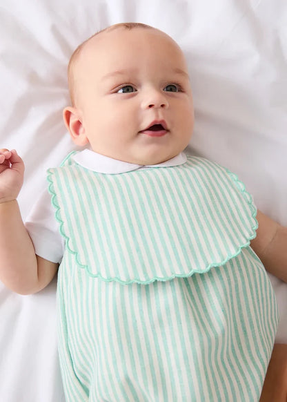 Wimbledon Stripe Scallop Edge Lined Bib in Green ACCESSORIES from Pepa London
