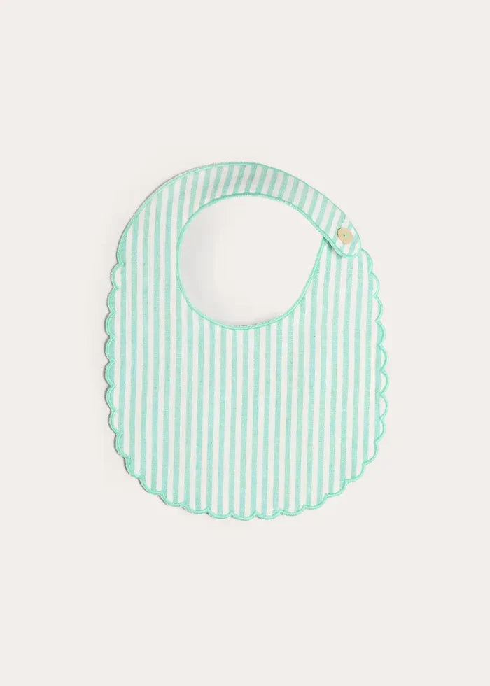 Wimbledon Stripe Scallop Edge Lined Bib in Green ACCESSORIES from Pepa London