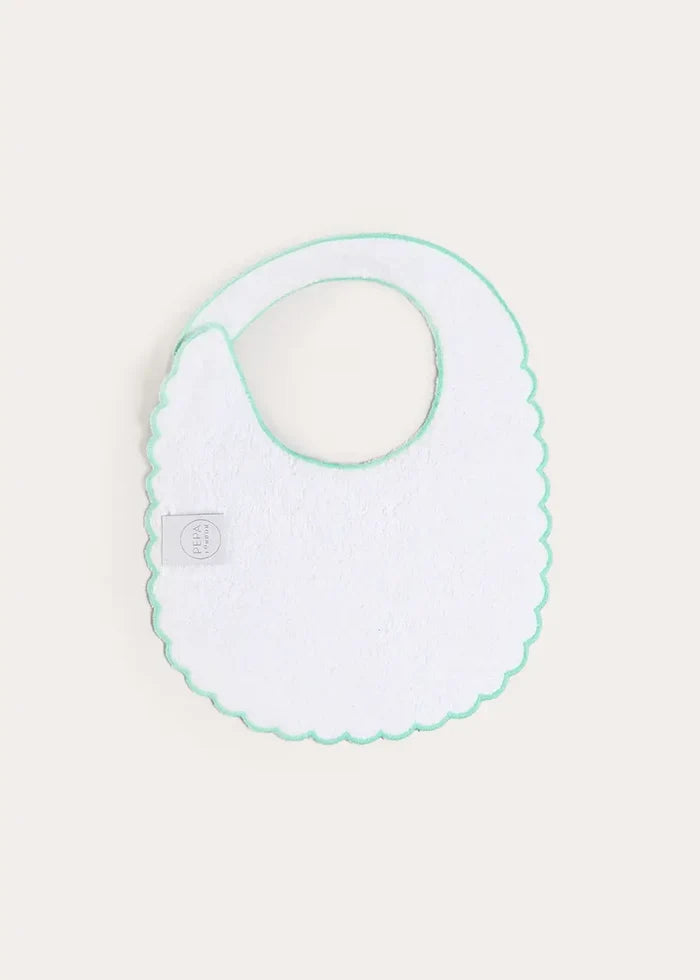 Wimbledon Stripe Scallop Edge Lined Bib in Green ACCESSORIES from Pepa London