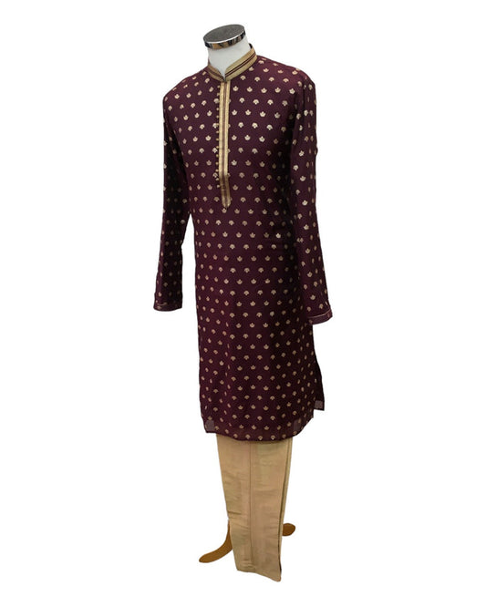 Wine - Handloom Banarasi Mens Kurta Set - UK Stock - 24h Dispatch - JeeHazur VJ 0223