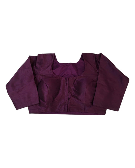 Wine - Silky Saree blouse with cups,  Long Sleeves, High Back - 42" - UK Stock - Quick Delivery - RNK - R231F-A