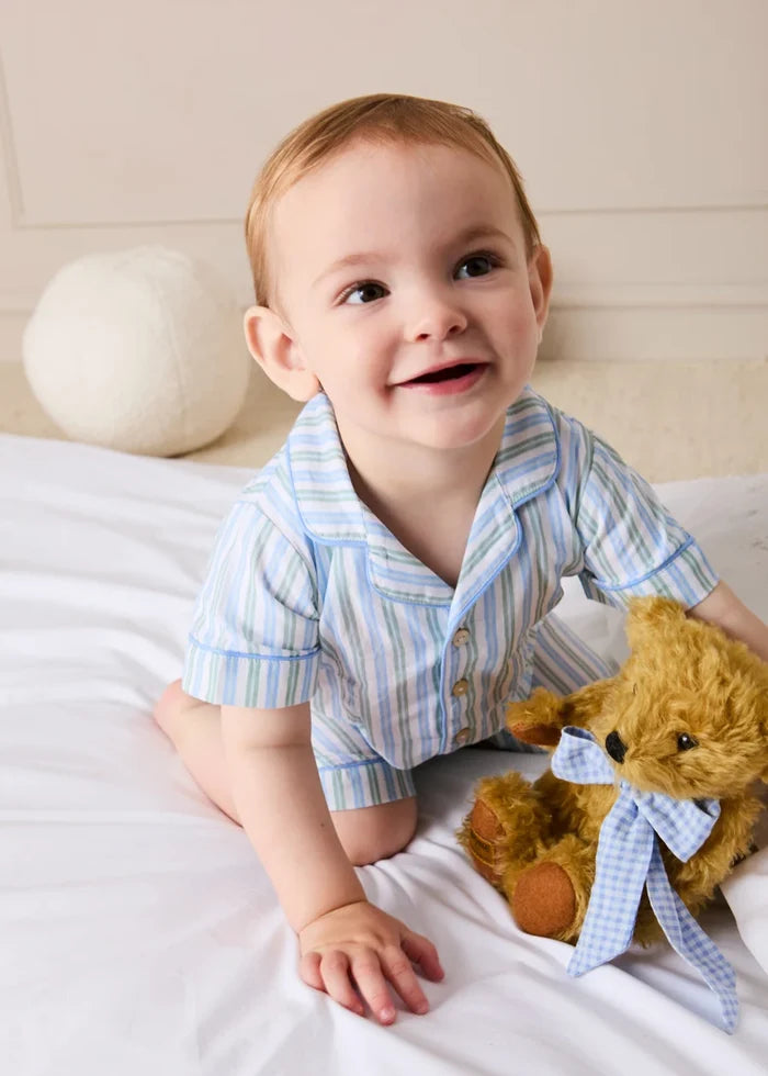 Winston Stripe Light Weight Short All-In-One Pyjamas in Green (9mths-2yrs) NIGHTWEAR from Pepa London