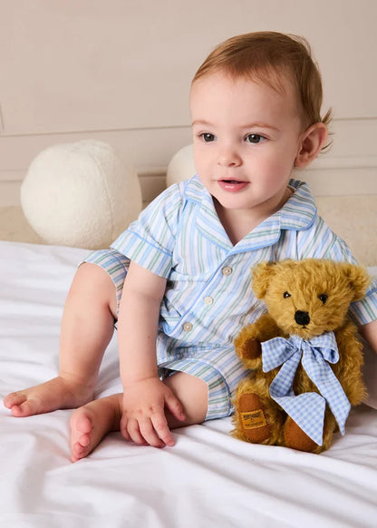 Winston Stripe Light Weight Short All-In-One Pyjamas in Green (9mths-2yrs) NIGHTWEAR from Pepa London