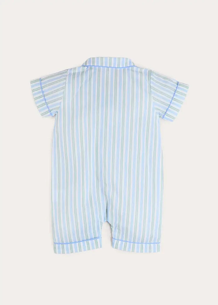 Winston Stripe Light Weight Short All-In-One Pyjamas in Green (9mths-2yrs) NIGHTWEAR from Pepa London