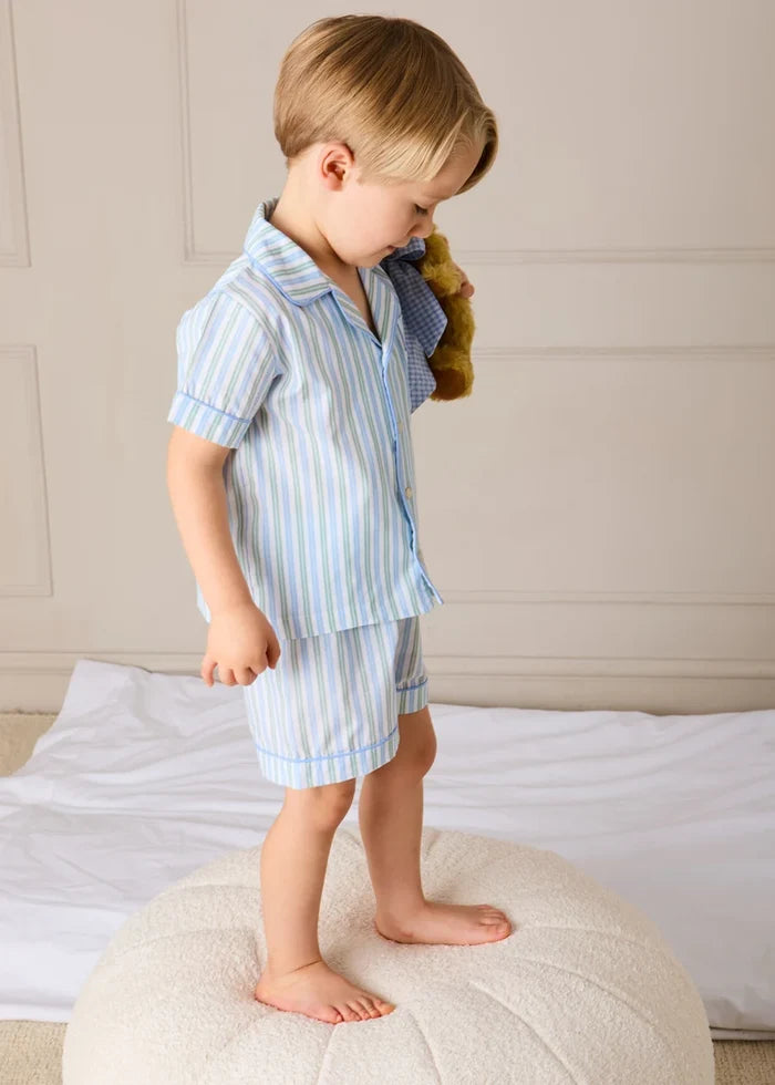 Winston Stripe Light Weight Short Sleeve Pyjamas in Green (18mths- 10yrs) NIGHTWEAR from Pepa London