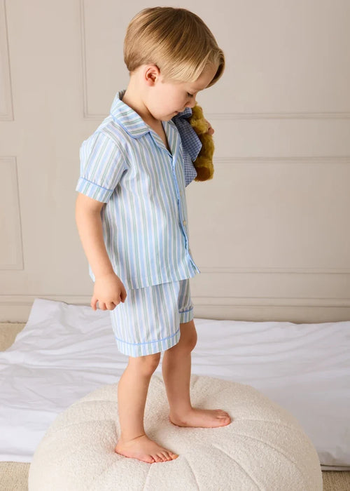 Winston Stripe Light Weight Short Sleeve Pyjamas in Green (18mths- 10yrs) NIGHTWEAR from Pepa London