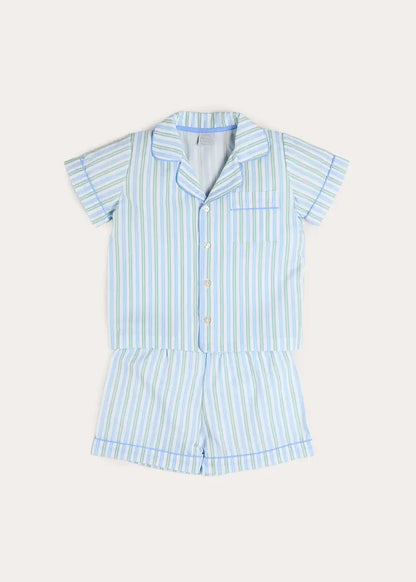 Winston Stripe Light Weight Short Sleeve Pyjamas in Green (18mths- 10yrs) NIGHTWEAR from Pepa London
