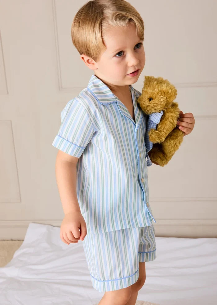 Winston Stripe Light Weight Short Sleeve Pyjamas in Green (18mths- 10yrs) NIGHTWEAR from Pepa London