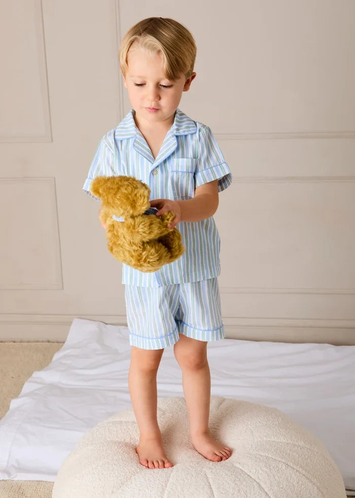 Winston Stripe Light Weight Short Sleeve Pyjamas in Green (18mths- 10yrs) NIGHTWEAR from Pepa London