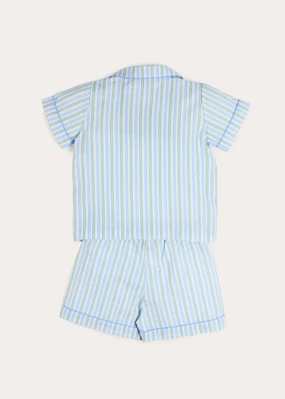 Winston Stripe Light Weight Short Sleeve Pyjamas in Green (18mths- 10yrs) NIGHTWEAR from Pepa London