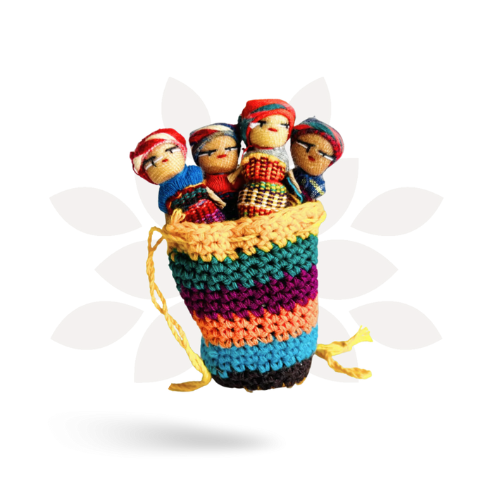 Worry Doll Crochet Pouch with Four Dolls - Guatemala