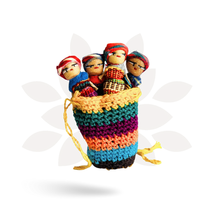 Worry Doll Crochet Pouch with Four Dolls - Guatemala