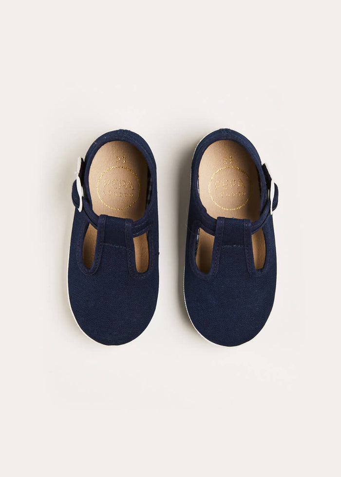 Woven T-Bar Baby Shoes in Navy (20-26EU) SHOES from Pepa London