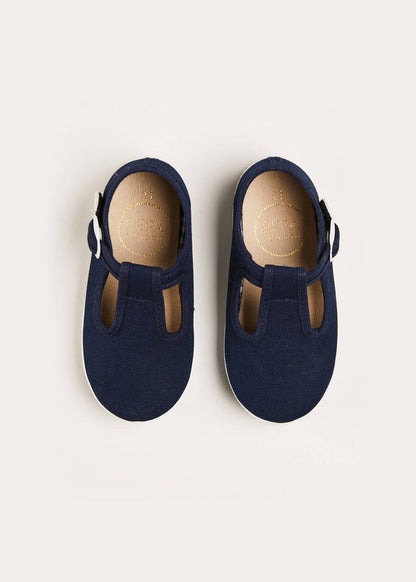 Woven T-Bar Baby Shoes in Navy (20-26EU) SHOES from Pepa London