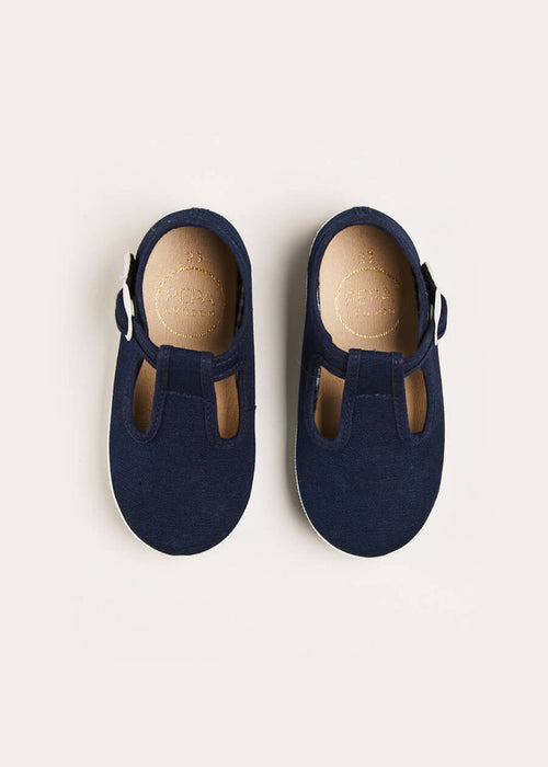 Woven T-Bar Baby Shoes in Navy (20-26EU) SHOES from Pepa London