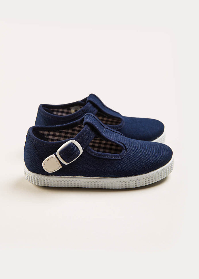 Woven T-Bar Baby Shoes in Navy (20-26EU) SHOES from Pepa London