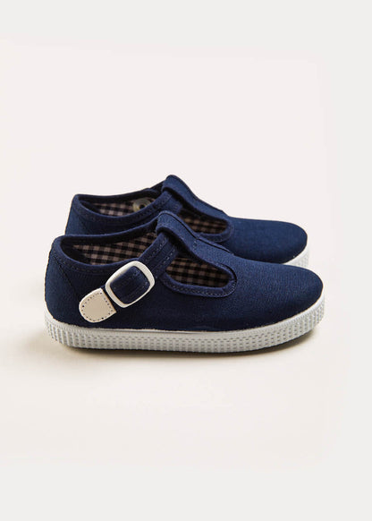 Woven T-Bar Baby Shoes in Navy (20-26EU) SHOES from Pepa London