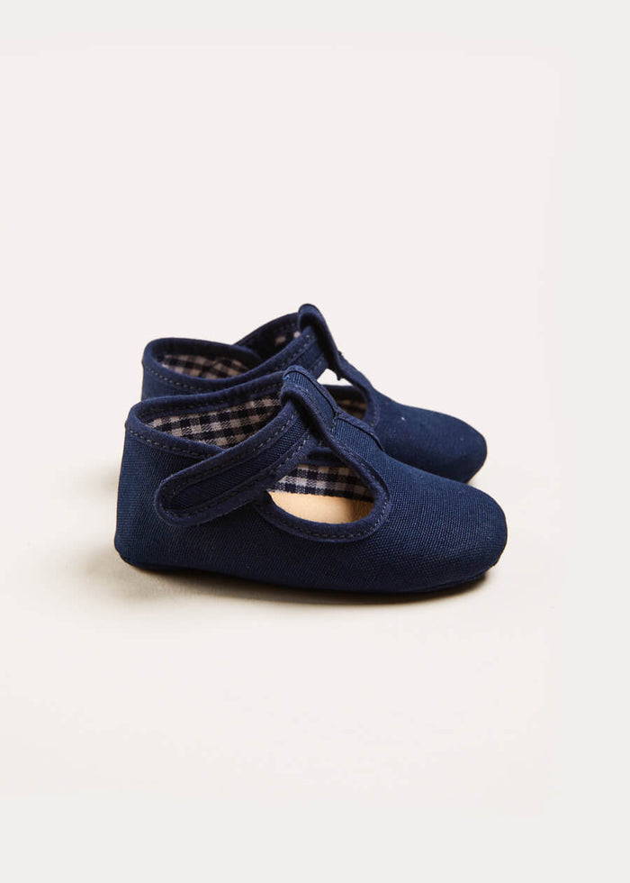 Woven T-Bar Pram Shoes in Navy (17-20EU) SHOES from Pepa London