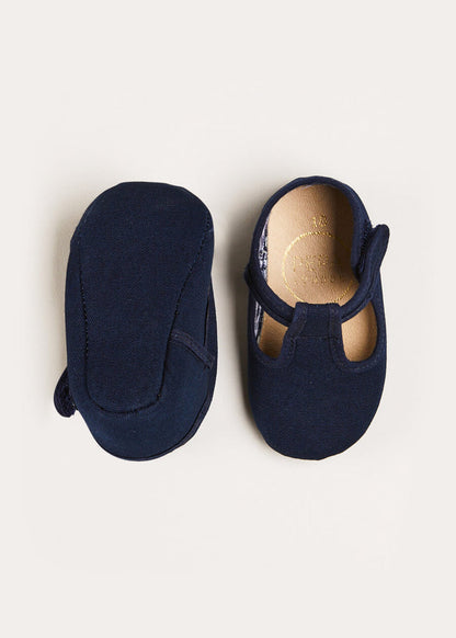 Woven T-Bar Pram Shoes in Navy (17-20EU) SHOES from Pepa London